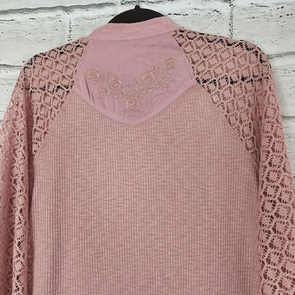 Free People Medium Sweetest Thing Lace Sleeve Thermal Top Pink Bliss Blush Top - Picture 9 of 10